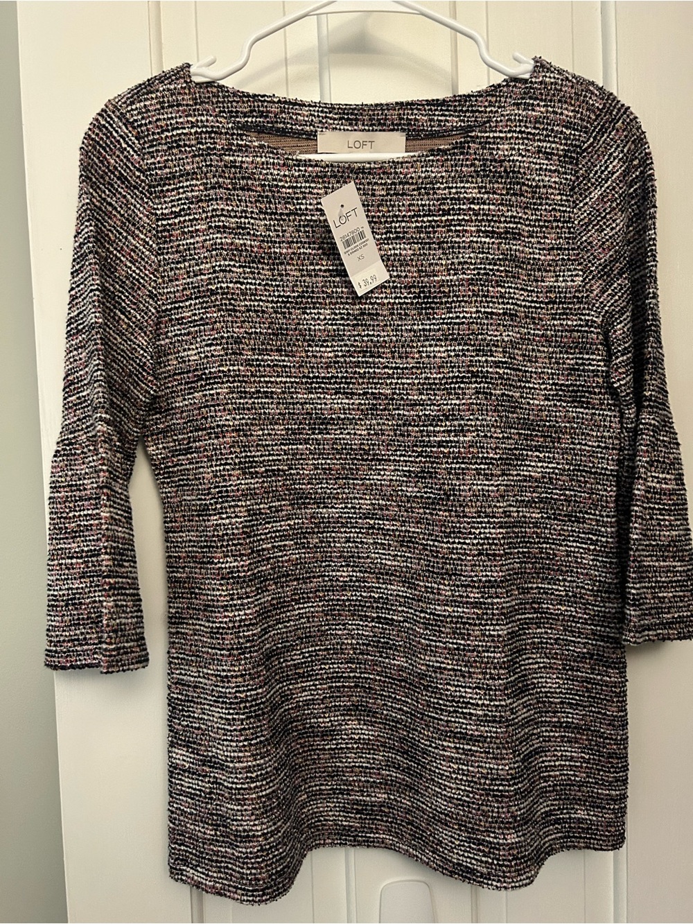 LOFT Black and Pink Multicolor Textured Knit Long Sleeve Dress